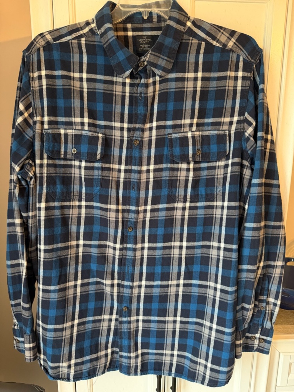 Faded Glory Blue and White Plaid Button-Down Shirt